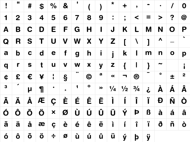Helvetica Rounded LT Bold Character Map
