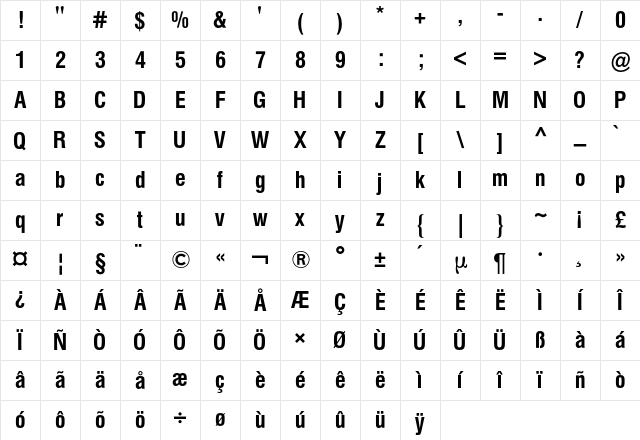 Helvetica 2 BQ Regular Character Map