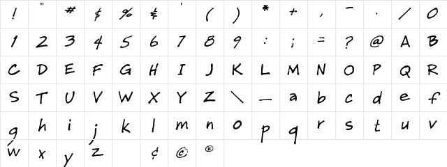 HenryHand Regular Character Map