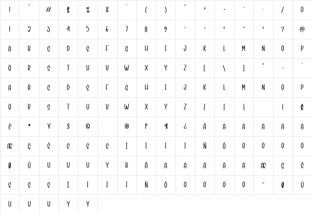 Hibernation Regular Character Map Hibernation Regular Character Map