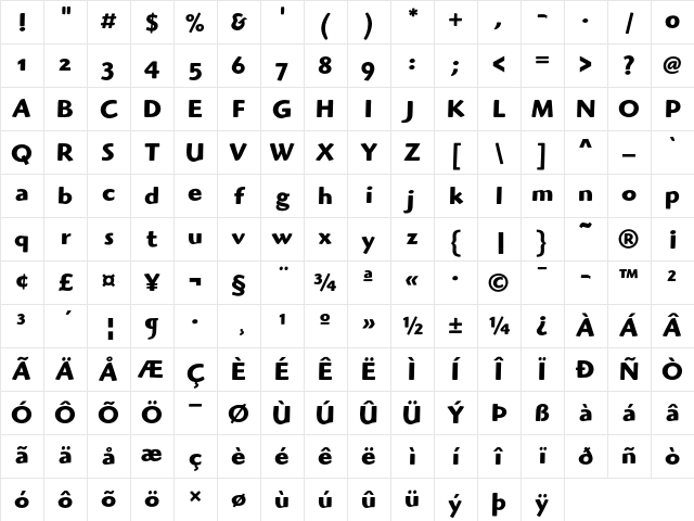 Highlander ITC Bold OS Character Map