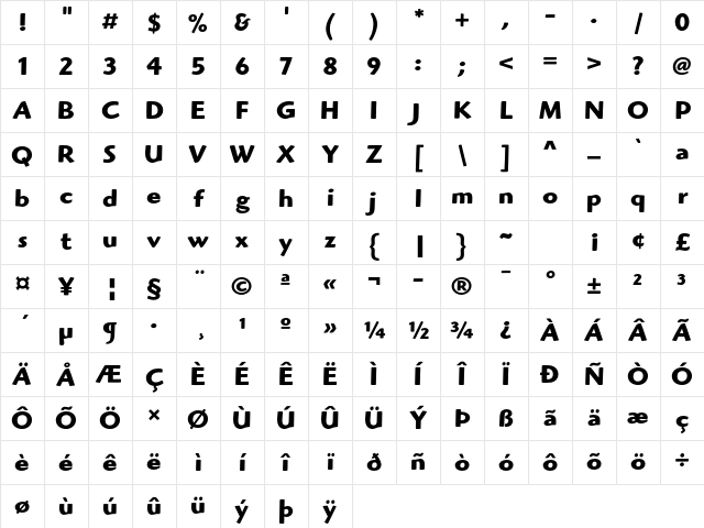 Highlander ITC Std Bold Character Map