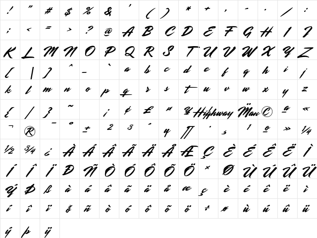 Highway Man Clean PERSONAL USE Regular Character Map