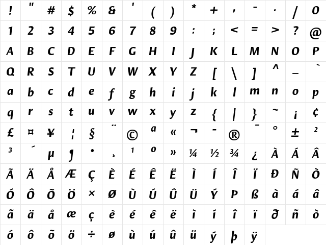 Hildegard LT Std Bold Italic Character Map
