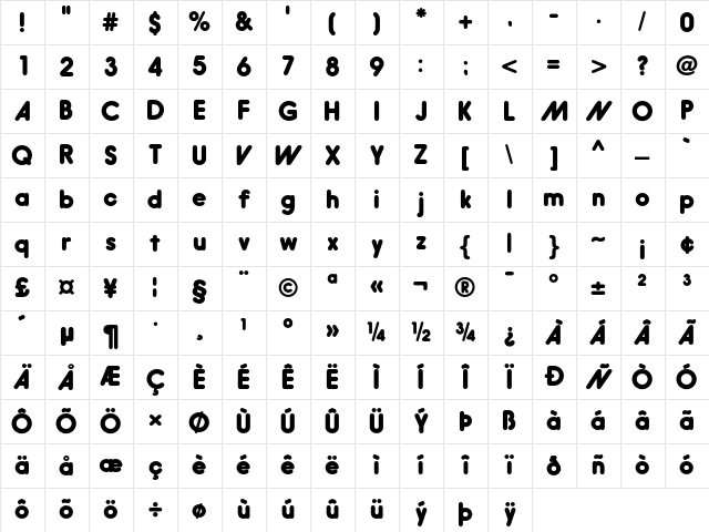 Hiruko Pro Alternate Black Character Map