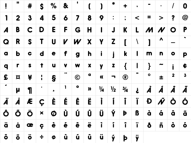 Hiruko Pro Alternate Bold Character Map