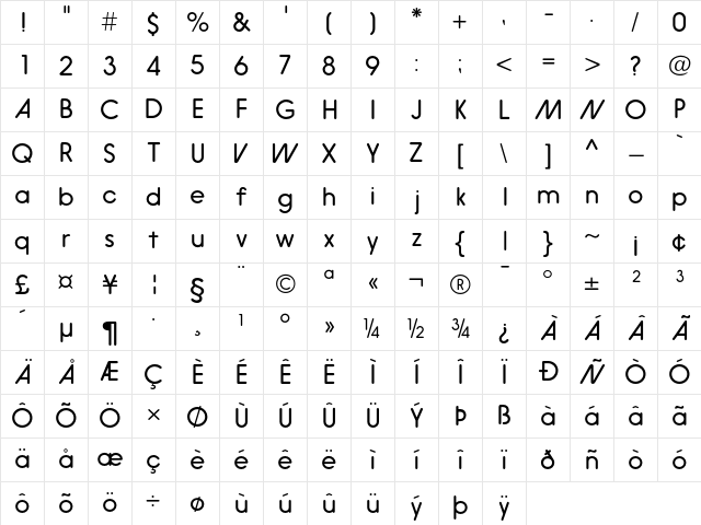 Hiruko Pro Alternate Light Character Map