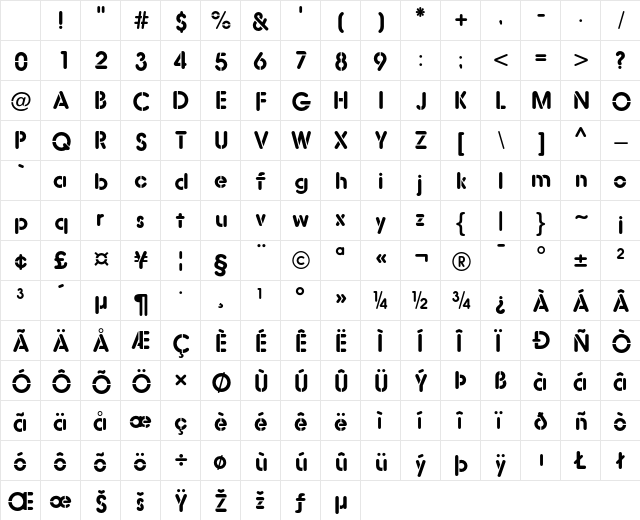 Hiruko Stencil Regular Character Map Hiruko Stencil Regular Character Map