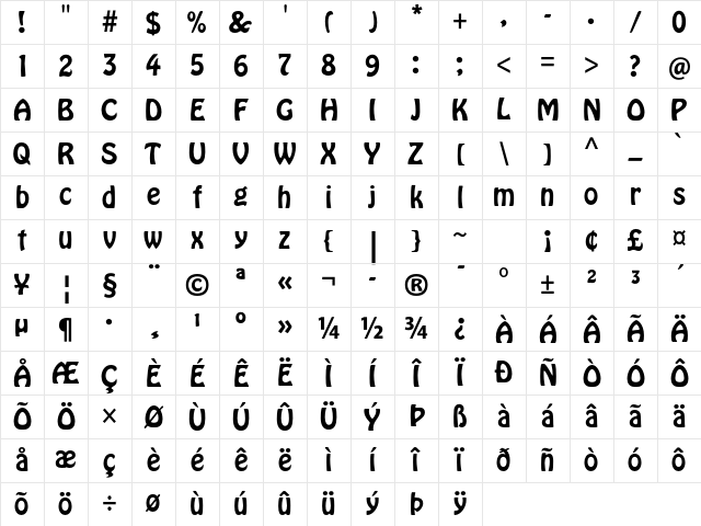 Hobo Std Medium Character Map