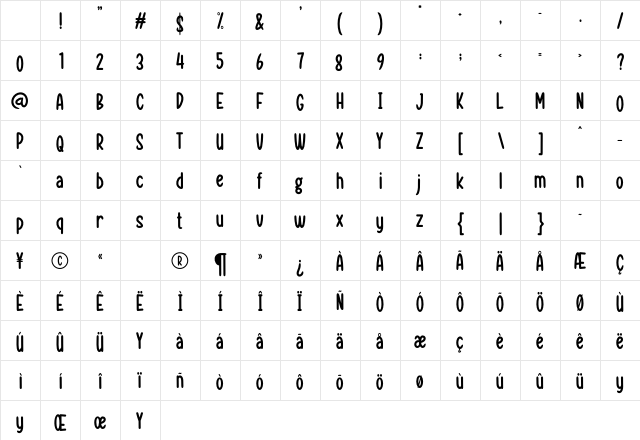 HOLIDAY ZONE Regular Character Map HOLIDAY ZONE Regular Character Map