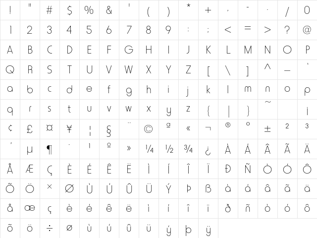 HoratioEF Light Character Map