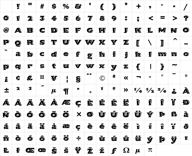 Hornpype ITC Std Regular Character Map