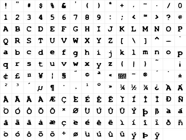 BleachedHeavy Regular Character Map