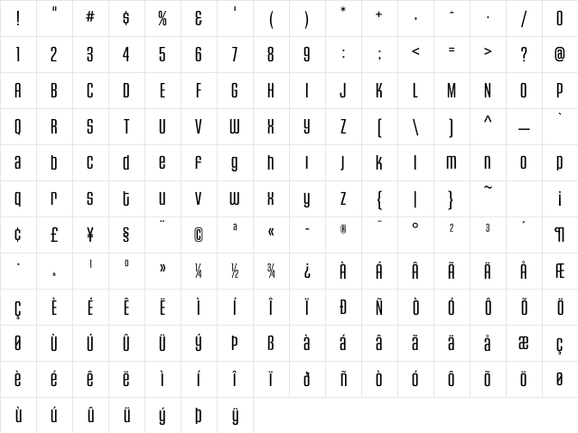 HouseGothicHG23Cond LIGHT3 Character Map