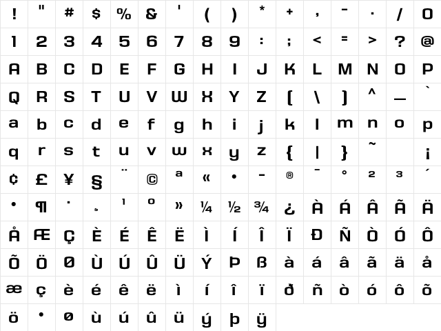 HouseGothicHG23Text Bold Character Map