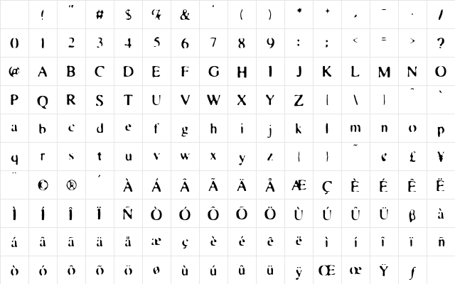 Blearex Medium Character Map