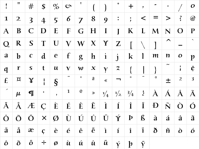 Humana Serif ITC Medium Character Map Humana Serif ITC Medium Character Map