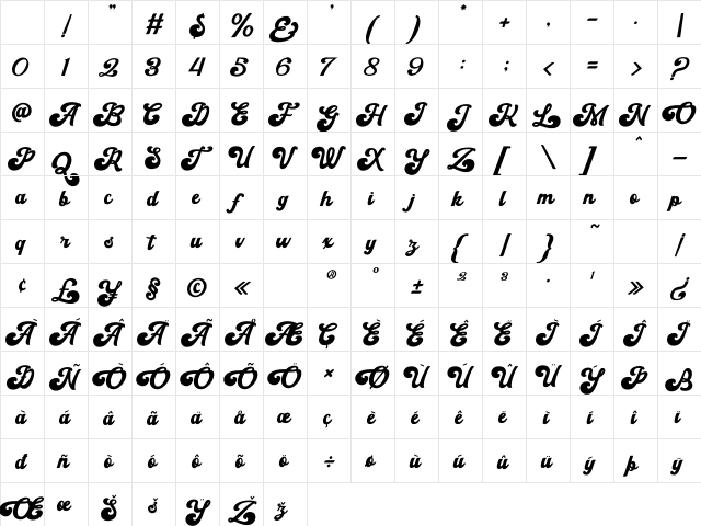 Huron Regular Character Map Huron Regular Character Map