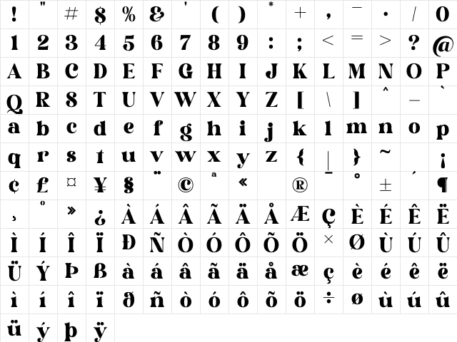 Hustle Bright Regular Character Map