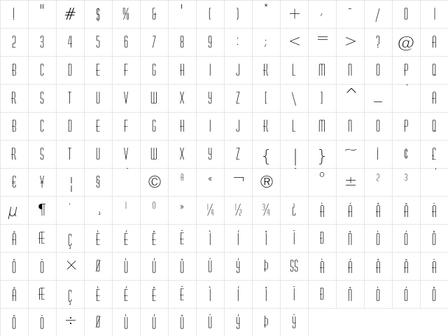 Huxley Vertical Regular Character Map