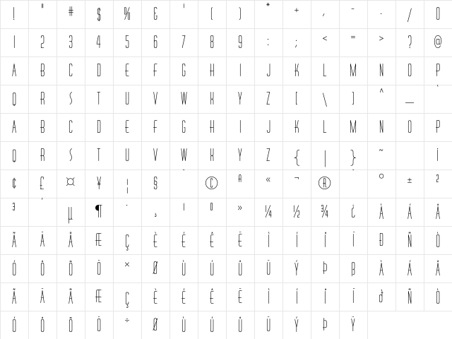 HuxleyVertICG Alt Character Map