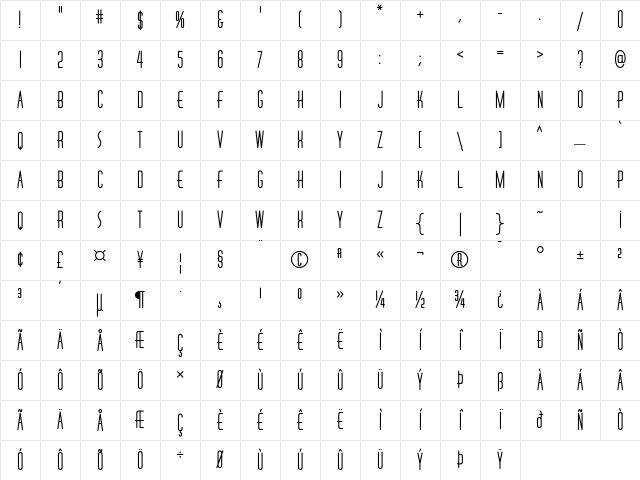 HuxleyVertICG AltBold Character Map