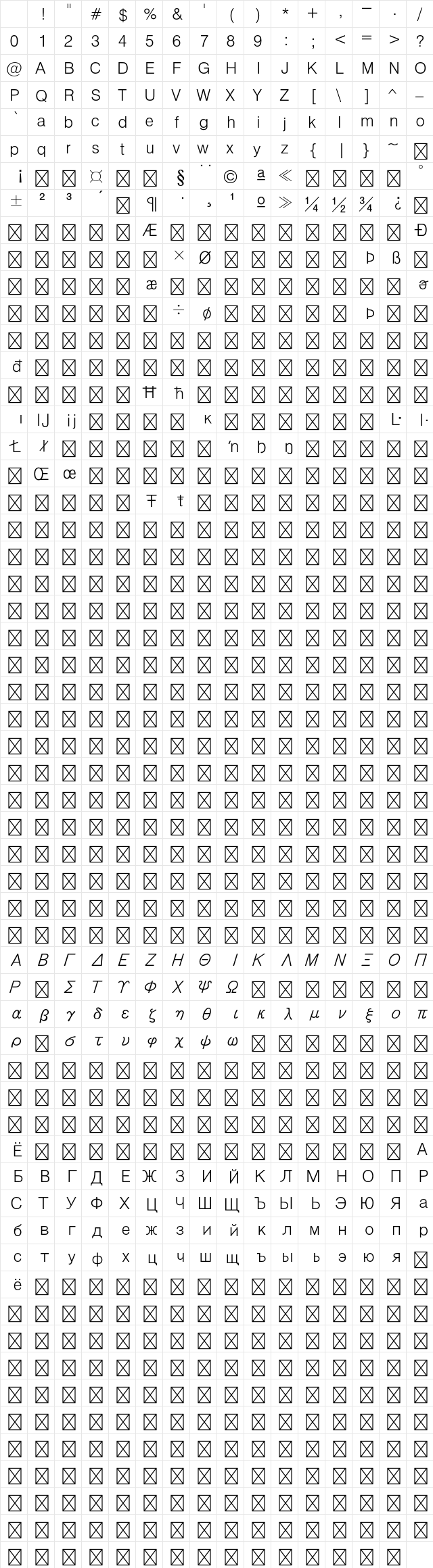 HY Gothic Std M Character Map HY Gothic Std M Character Map