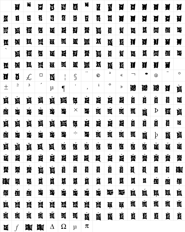 LEATHER FONT Regular Character Map
