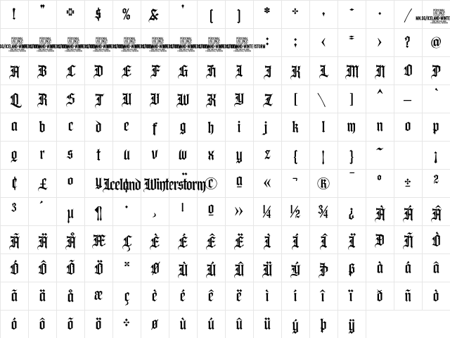 Iceland Winterstorm PERSONAL Regular Character Map