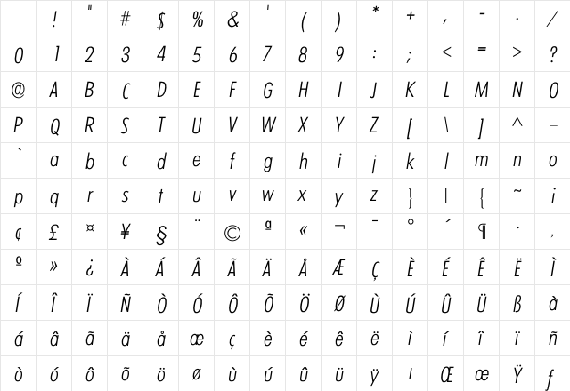 Iclimerick Light Character Map Iclimerick Light Character Map