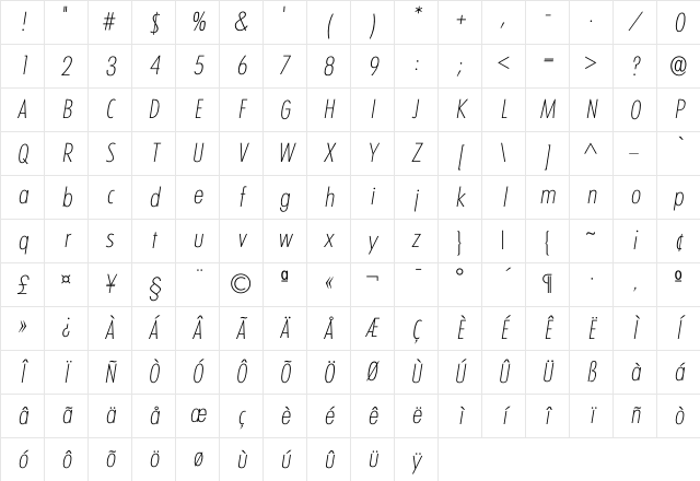 Iclimerick Xlight Character Map