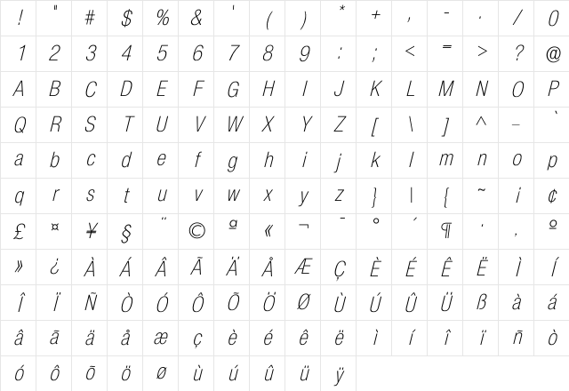 Icolnova Light Character Map