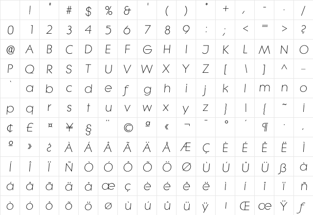 Ilitera Light Character Map