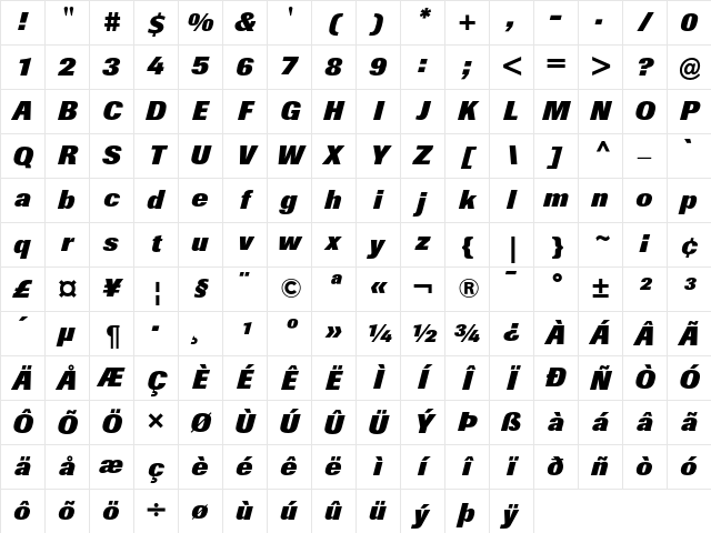 Imago Regular Character Map