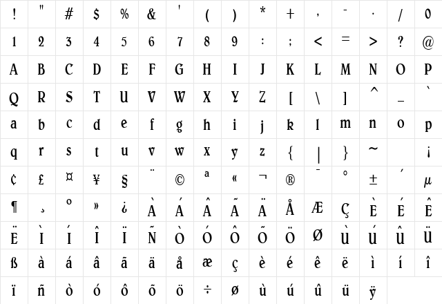 Blew Condensed Normal Character Map Blew Condensed Normal Character Map