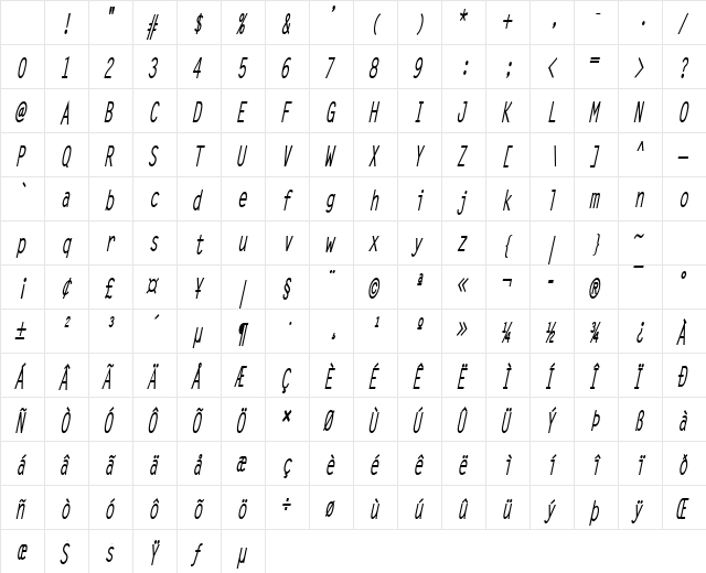 Lechter Thin BoldItalic Character Map