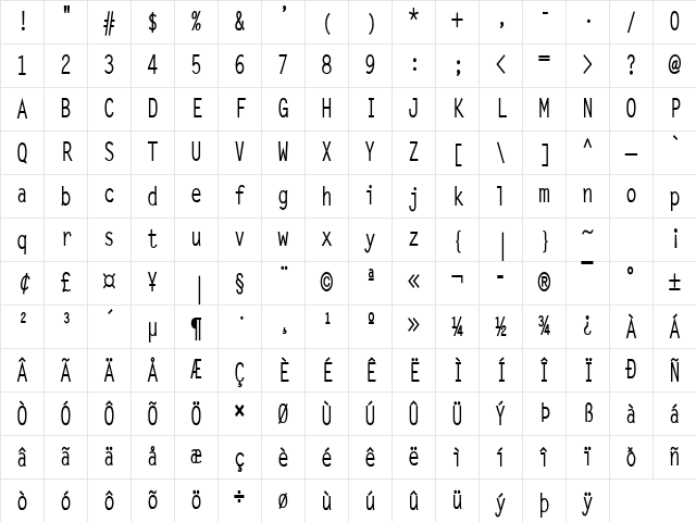 Lechter Condensed Bold Character Map
