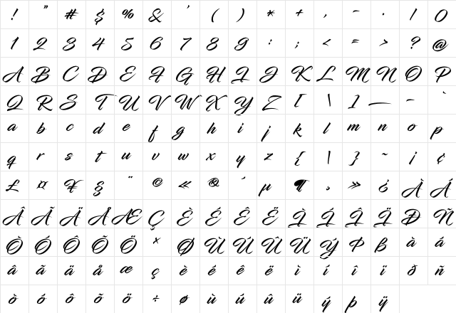 Infinite Stroke Bolder Character Map