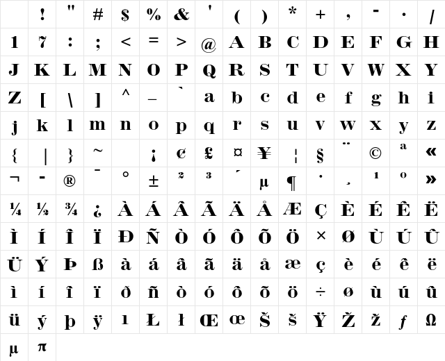 Inflex MT Std Bold Character Map Inflex MT Std Bold Character Map