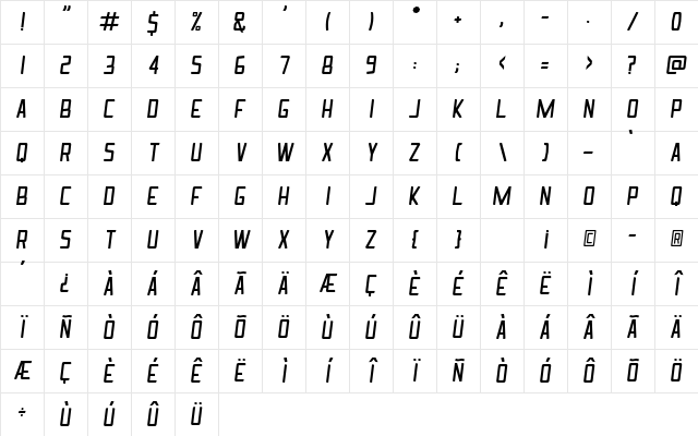 Ingrata Italic Character Map