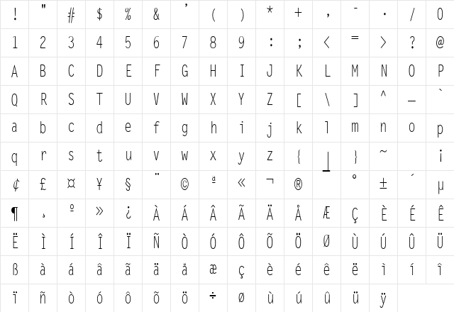Lechter Condensed Normal Character Map