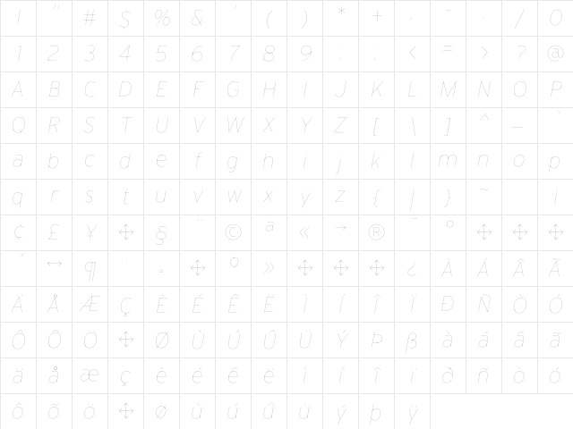 Interstate Hairline Italic Character Map