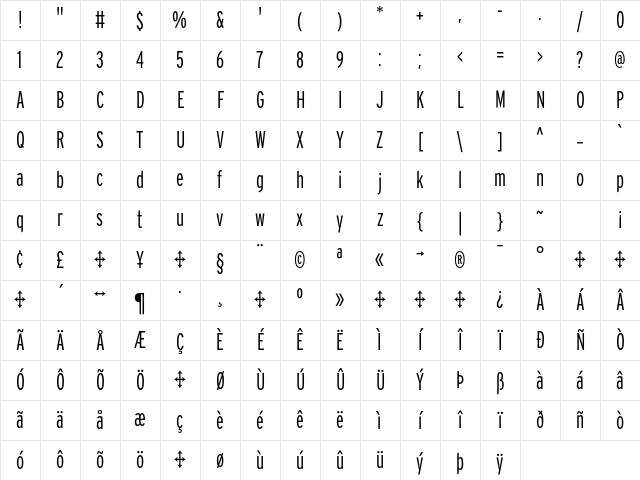 Interstate LightCompressed Character Map