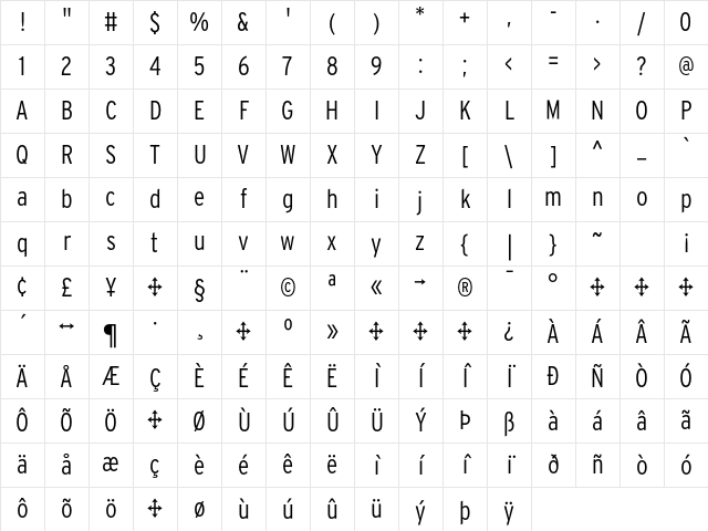 Interstate Light Cond Character Map