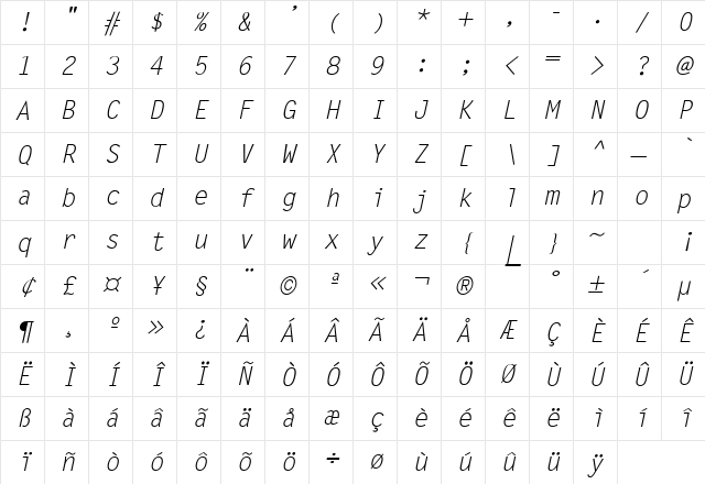 Lechter Italic Character Map
