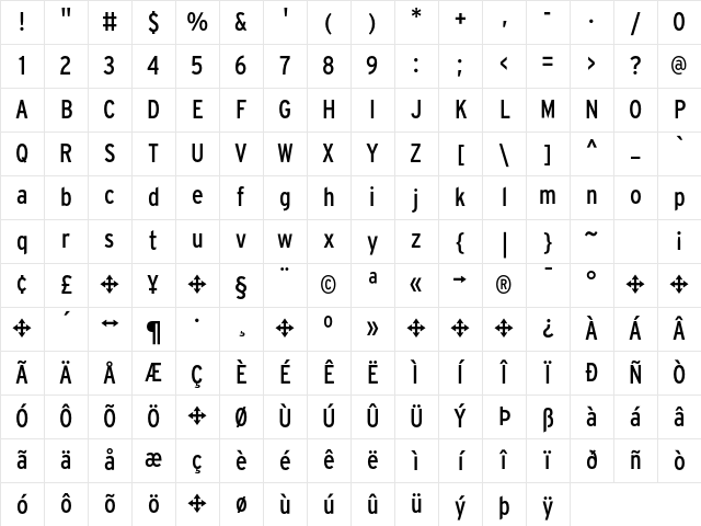 Interstate RegularCondensed Character Map Interstate RegularCondensed Character Map
