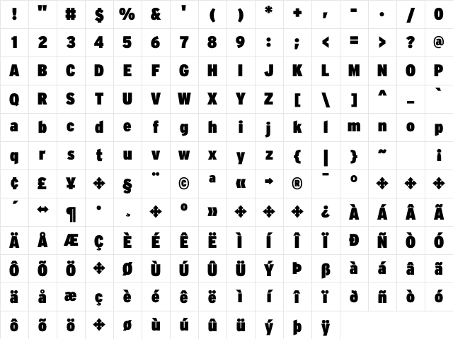 Interstate UltraBlack Cond Character Map