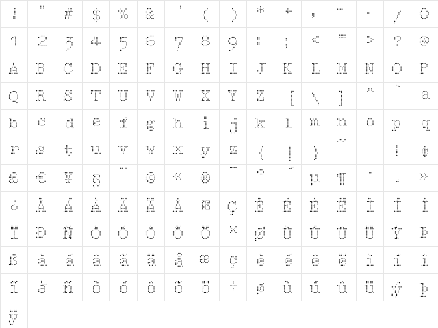 Intimo One Character Map