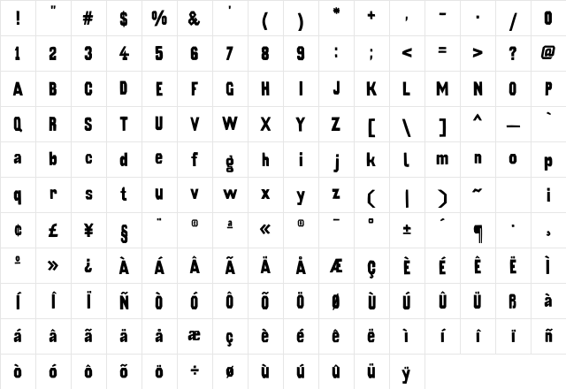 Iodine Bold Character Map