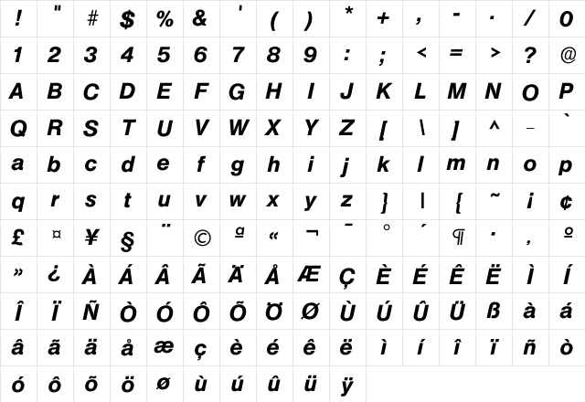 Iolympia Bold Character Map